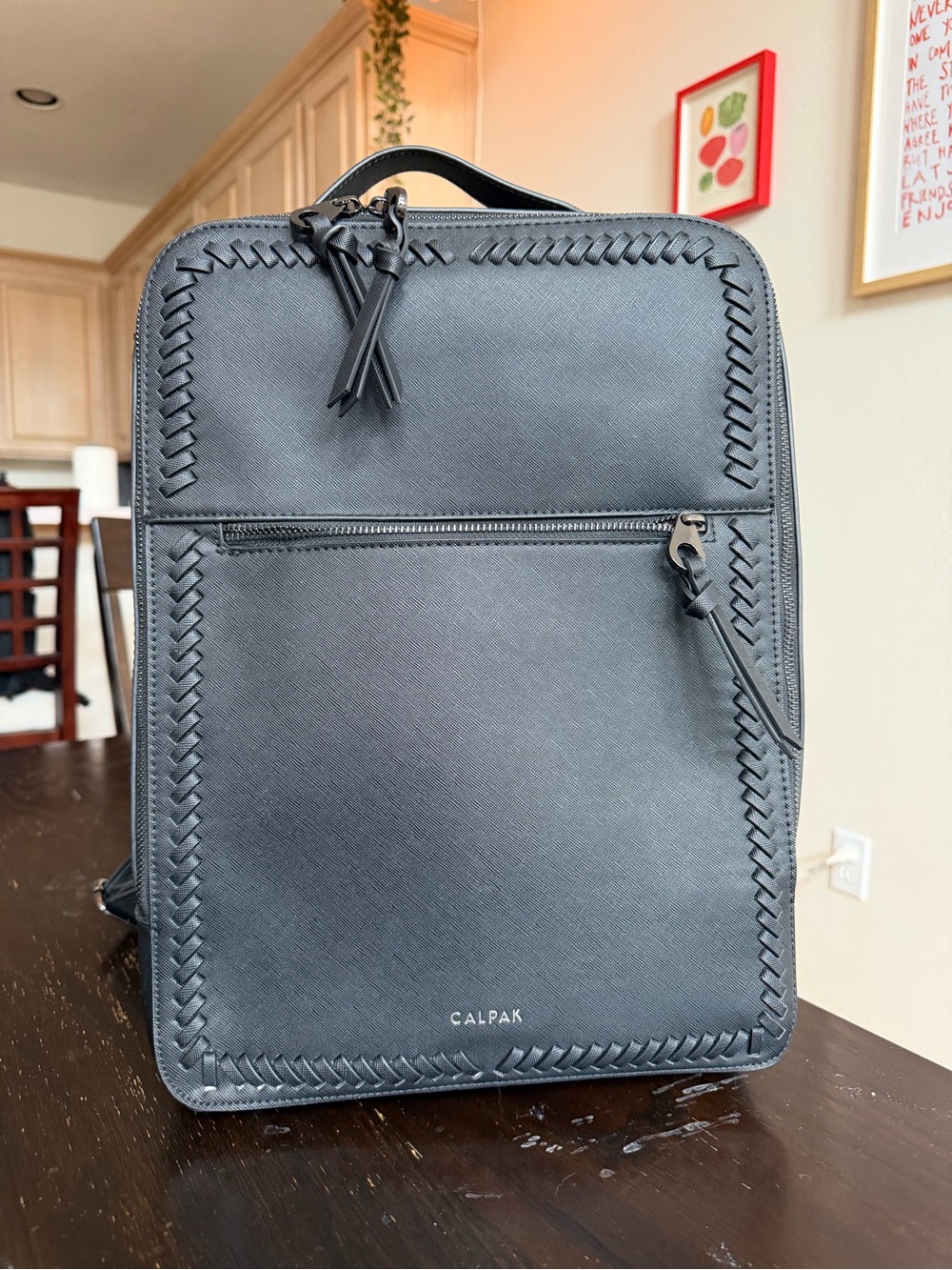 Calpak Black Faux-Leather Backpack with Whipstitch Trim